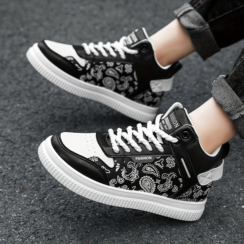 Paisley Motif Skate Shoes, Breathable Lace-up Sneakers